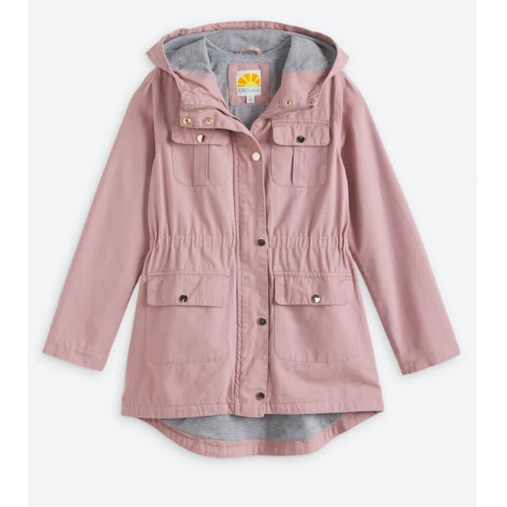 C&C California Pink Jacket Hooded Twill 4 Pocket Lightweight Coat Size 8